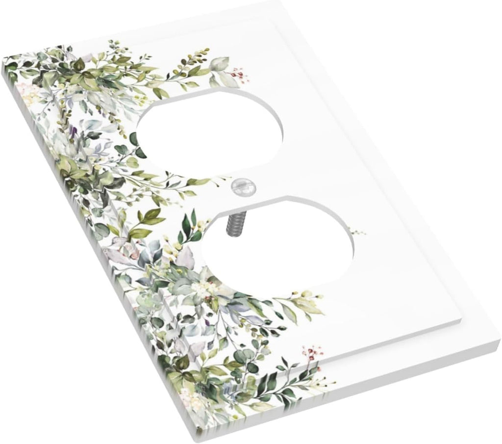 Decorative Outlet Covers Rustic Eucalyptus Leaves Green Leaf 1 Gang Duplex Light Switch Cover Plate Unique Wall Plate Electrical Switch Plate Covers for Bedroom Home Decor（2 Pack）