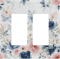 Elegant Watercolor Pink Blue Flowers Floral Outlet Covers Light Switch Cover Plate 2 Gang Double Rocker Wall Plates Decorative Switch Plates Plug Cover Electrical GFCI Receptacle for Home 4.9 X 5 IN