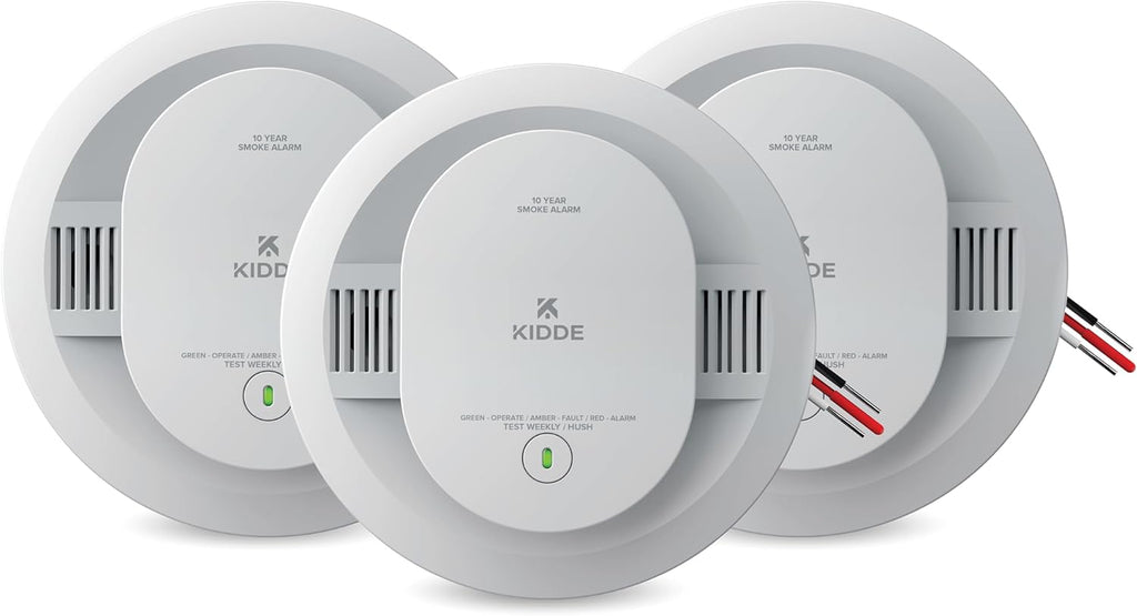 Kidde Hardwired Smoke Detector for Home, 10-Year Battery Backup, Interconnectable, Voice Alerts, 3-Pack