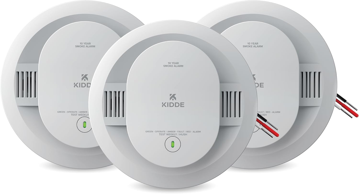 Kidde Hardwired Smoke Detector for Home, 10-Year Battery Backup, Interconnectable, LED Notification, 3-Pack