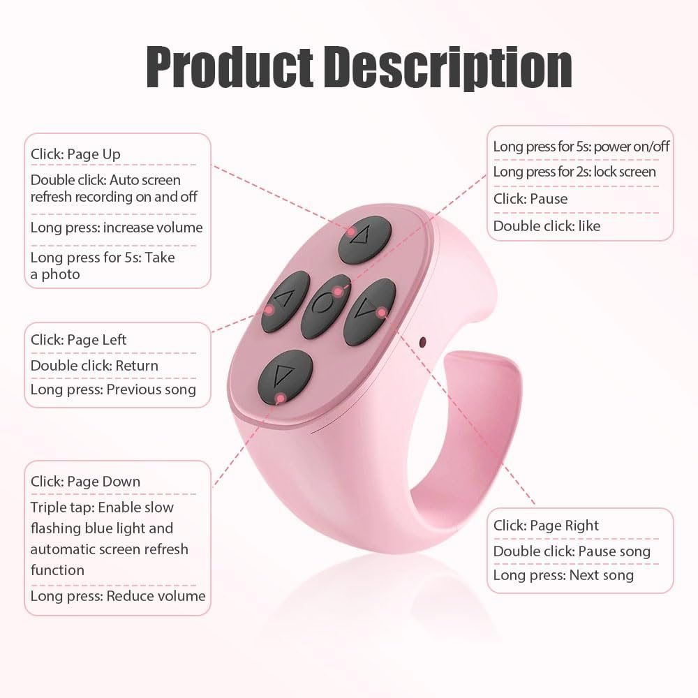 Fingertip Wireless Bluetooth Remote Control, 2026 New Bluetooth Ring Scroller Video Scrolling Ring Remote Control Page Turner (Black, with Charging Base)