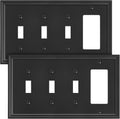 2-Pack Combo Decorator/Tripple Toggle Light Switch Cover Plate, Black Modern Decorative Electrical Outlet Covers, Bamboo Fiber Wall Switch Plates and Outlet Covers