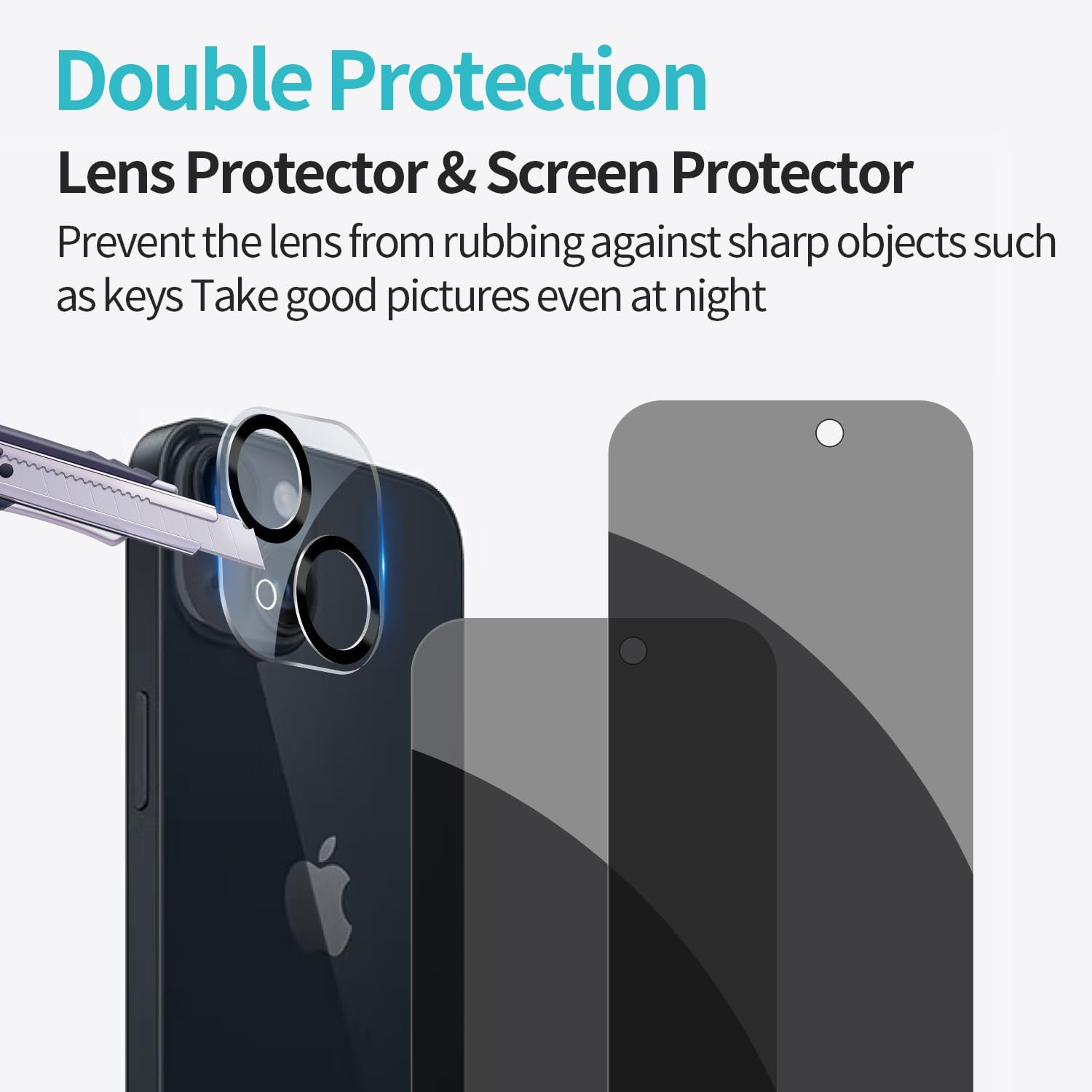 PEHAEL 2+2Pack for iPhone 15 Plus Privacy Screen Protector with Camera Lens Protector Full Coverage Anti-Spy Tempered Glass Film 9H Hardness Easy Installation Bubble Free [6.7 inch]
