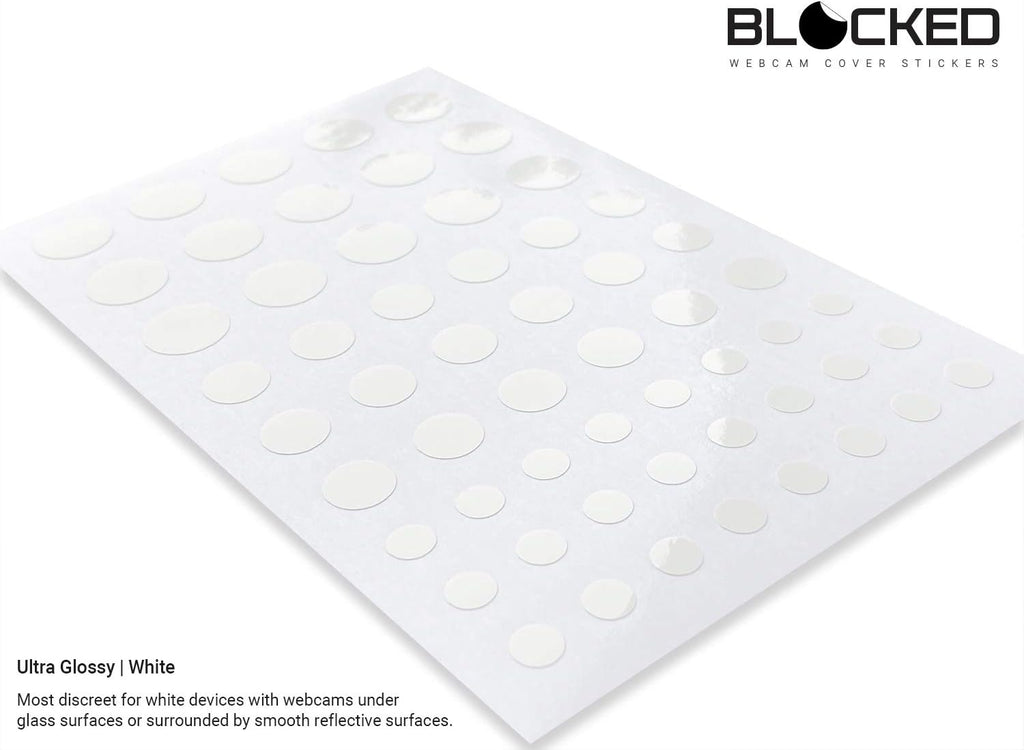 BLOCKED Stackable Webcam/Camera Vinyl Covers | 57 Low-Tack Restickable Webcam Sticker | Multiple Sizes | White 57-Pack (Ultra Glossy)