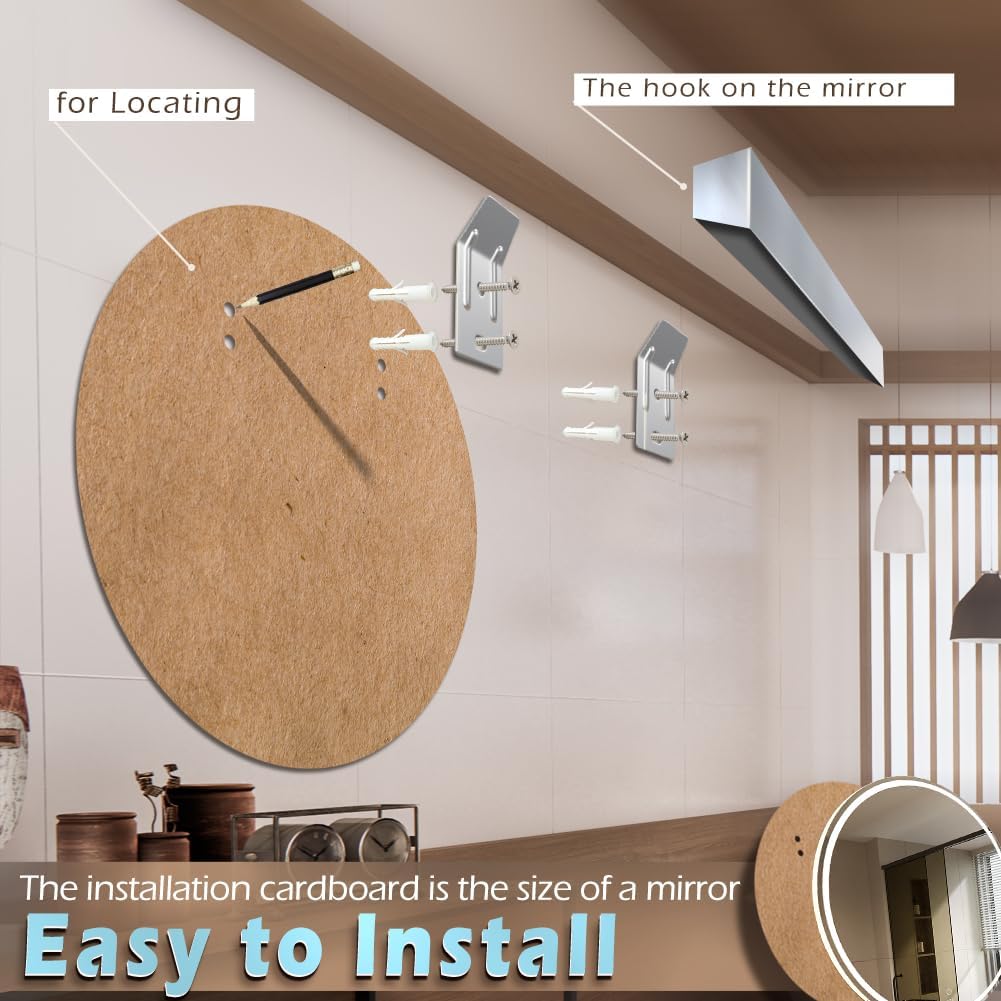 KWW 40 Inch Large Modern LED Round Bathroom Vanity Mirror, Color Temperature Adjustable, Anti-Fog Dimmable Lights, Easy to Install, Wall Mounted Makeup Mirror with Smart Touch Button