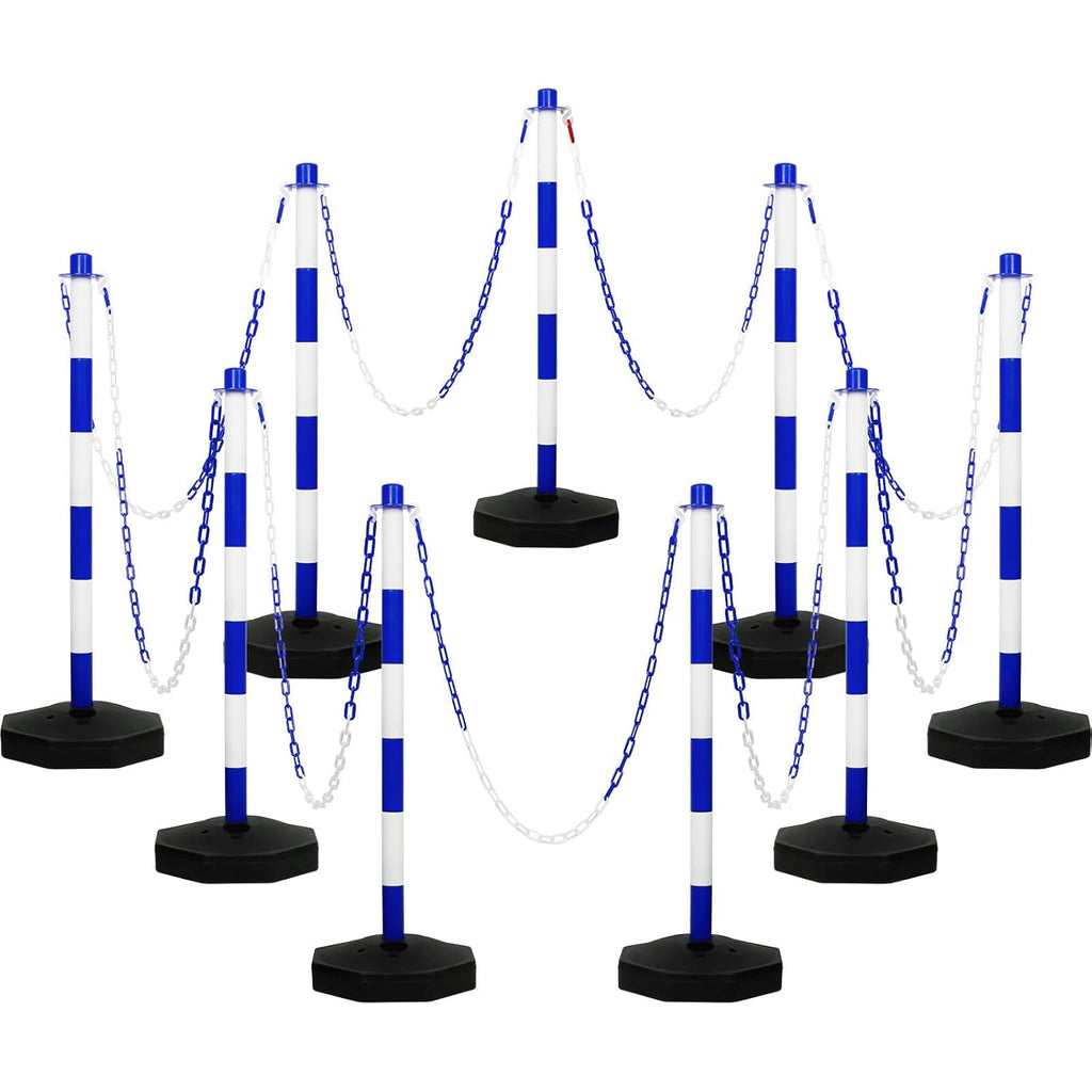 Amylove 9 Packs Traffic Delineator Post Cone with Base, Traffic Cones Safety Cones Caution Cones Plastic Stanchion Chain Safety Barriers with 6.6 Feet Link Chain and S Hooks for Parking Lot (Blue)