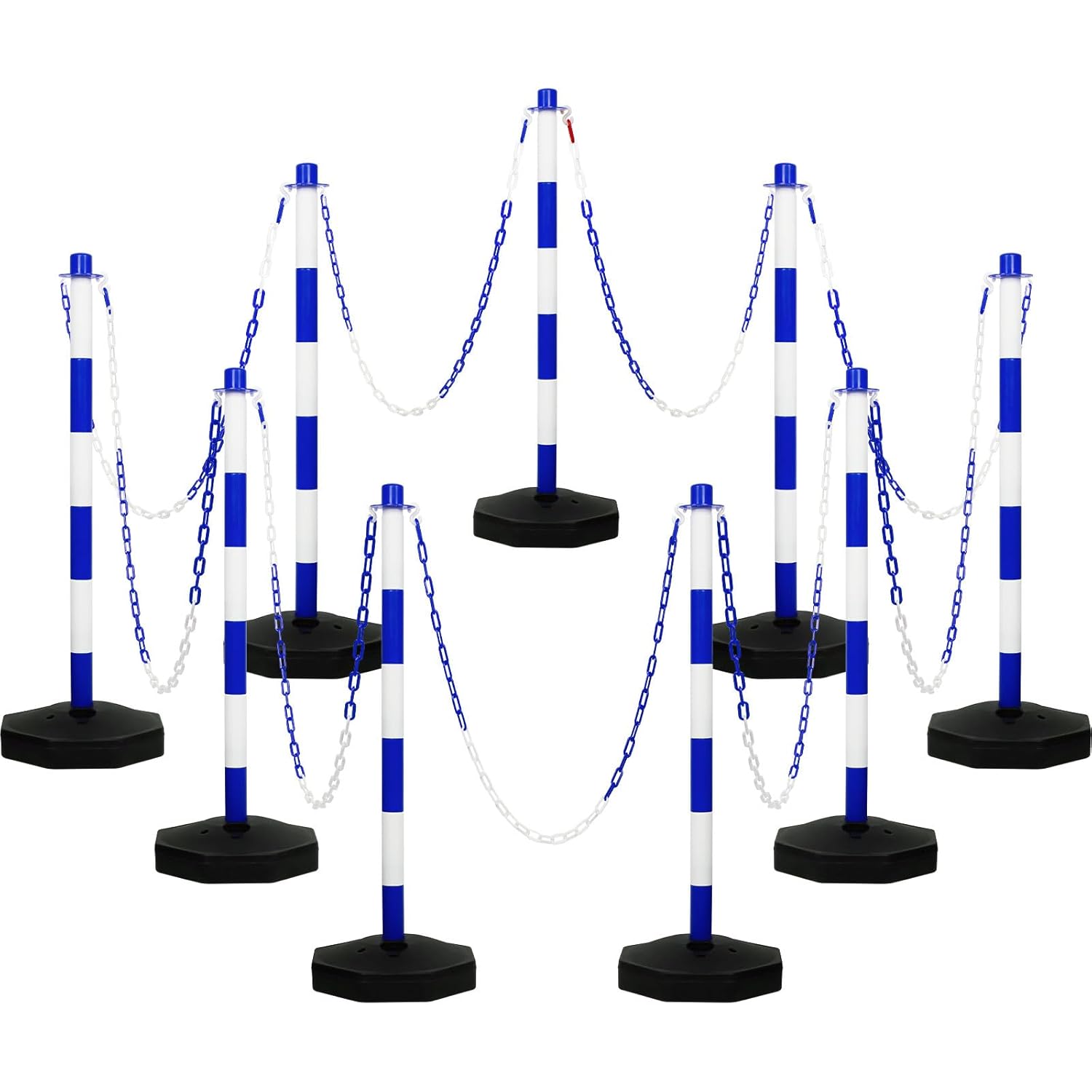 Amylove 9 Packs Traffic Delineator Post Cone with Base, Traffic Cones Safety Cones Caution Cones Plastic Stanchion Chain Safety Barriers with 6.6 Feet Link Chain and S Hooks for Parking Lot (Blue)