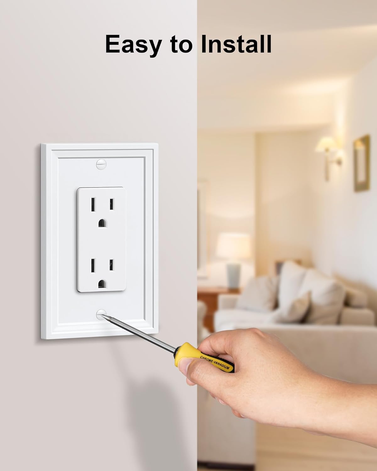 2-Pack Decorator Outlet Cover Plate, White Decorative Switch Plates and Outlet Covers, Natural Bamboo Fiber Wall Plates for Electrical Outlets, Receptacle, GFCI Outlet, Dimmer Switch