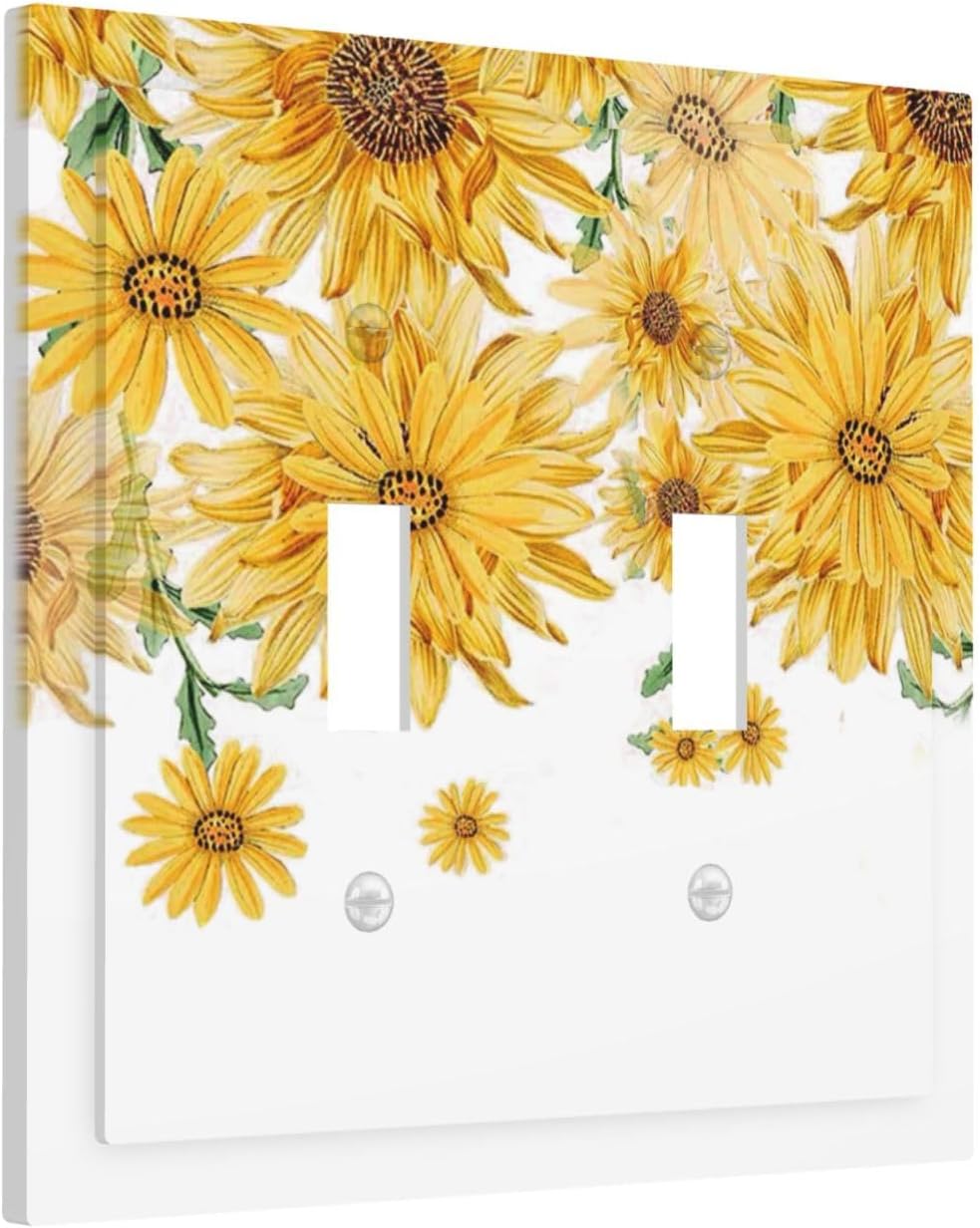 Sunflower Yellow Flowers Floral Decorative Switch Plates 2 Gang Double Toggle Outlet Light Switch Cover Wall Plate Electrical Faceplate for Bed Room Living Room Decor