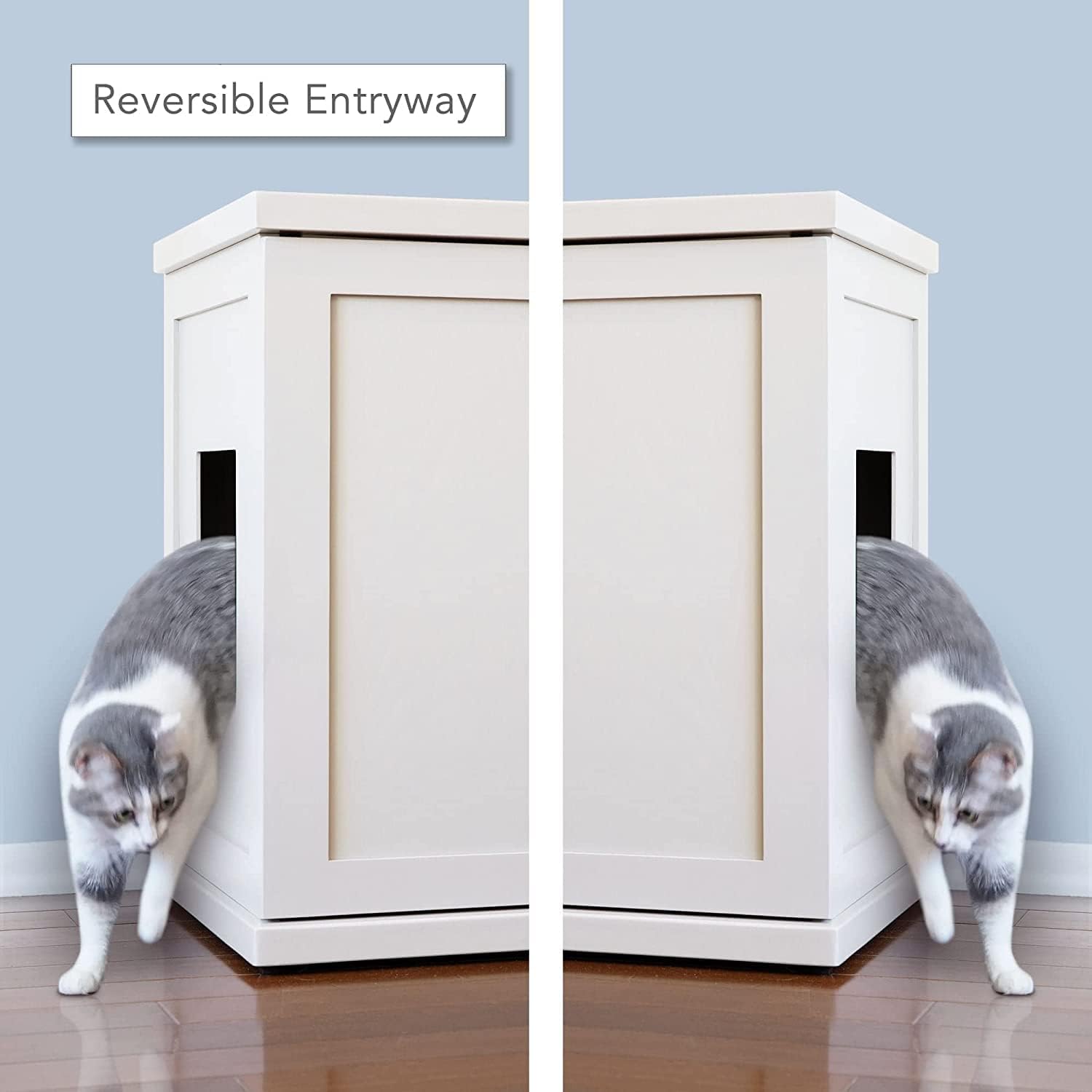 THE REFINED FELINE Cat Litter Box Enclosure Cabinet, Cottage, White, Tulip Feet, XLarge, Hidden Litter Cat Furniture with Drawer
