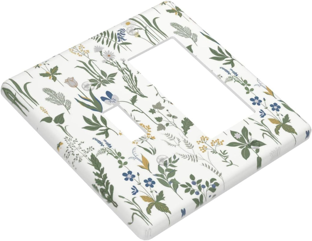 Outlet Covers Floral Green Leaf Plant Flowes 1 Toggle 1 Rocker Combination Decorative Wall Plate Electrical Switch Plates Light Switch Cover Plate For Bed Room Farmhouse Decor