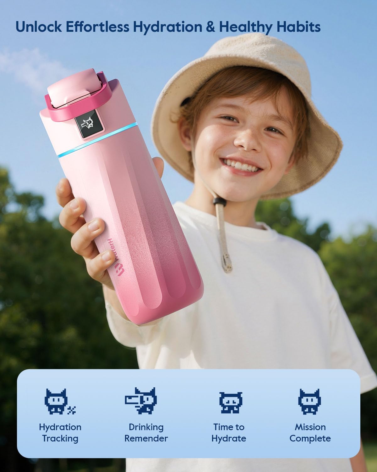 BOOST Smart Water Bottle with Reminder & Tracker, 16oz Kids Water Bottle for School, DIY Refrigerator Magnets, BPA-Free Vacuum Insulated Stainless Steel, Ideal Gift for Christmas, New Year