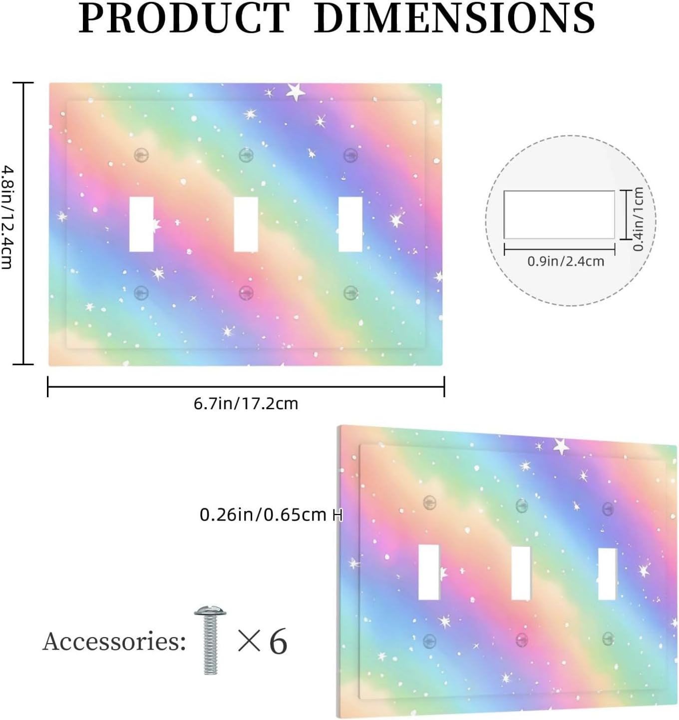 Decorative Light Switch Cover Plate Pink Blue Purple Iridescent Rainbow 3 Gang Wall Plates for Electrical Outlets Triple Toggle Switch Plate Covers Outlet Covers Faceplate for Bedroom Decor