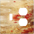 Decorative Outlet Covers Golden Leaf Red Peony Flowers Floral 2 Gang Wall Plate Cover Single Toggle Duplex Combo Two Switch Light Switch Cover Plate Jumbo Faceplate