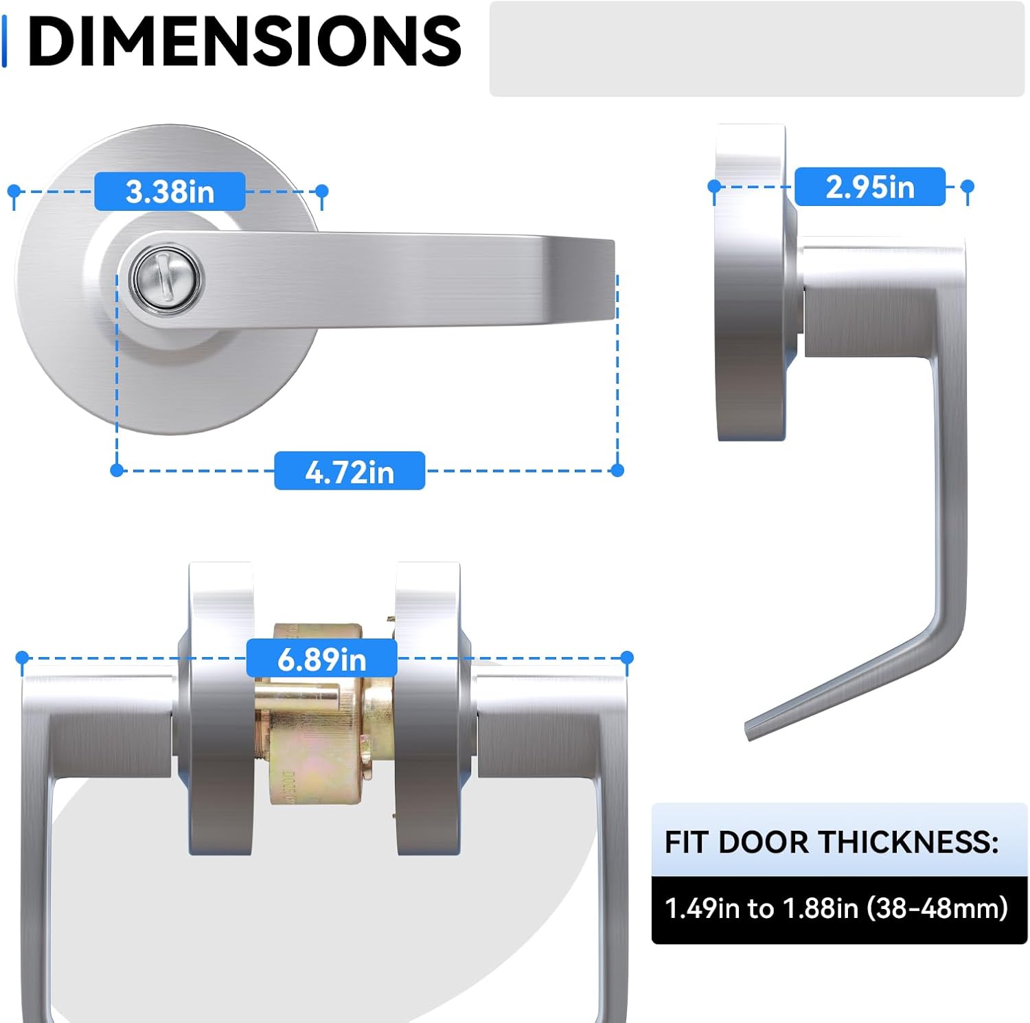 BSEED Passage Commercial Door Lever Lock, Heavy Duty Grade 2 Lever Handle, ADA Compliant, UL 3 Hour Fire Rated, Non-Handed, Satin Chrome Finish, 2-3/4" Backset for Hallway & Office Doors