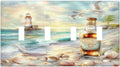 Light Switch Covers Beach Ocean Lighthouse Seashells Quad Toggle Electrical Faceplate 4 Gang Wall Plate Decorative Switch Plates For Bed Room Living Room Decor