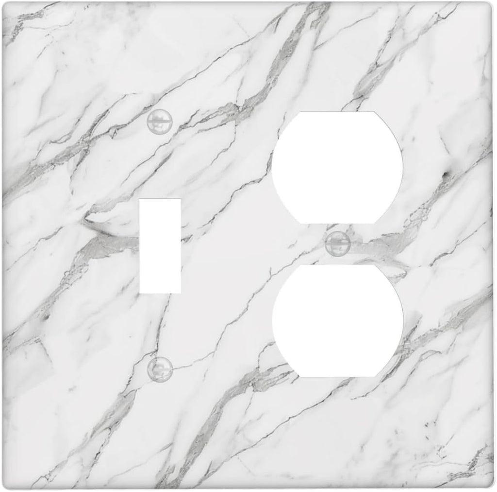 Decorative Outlet Covers Modern Grey Marble Texture 2 Gang Light Switch Cover Plate Single Toggle Duplex Wall Plates for Electrical Outlets Switch Plate Covers for Bedroom Kitchen Decor