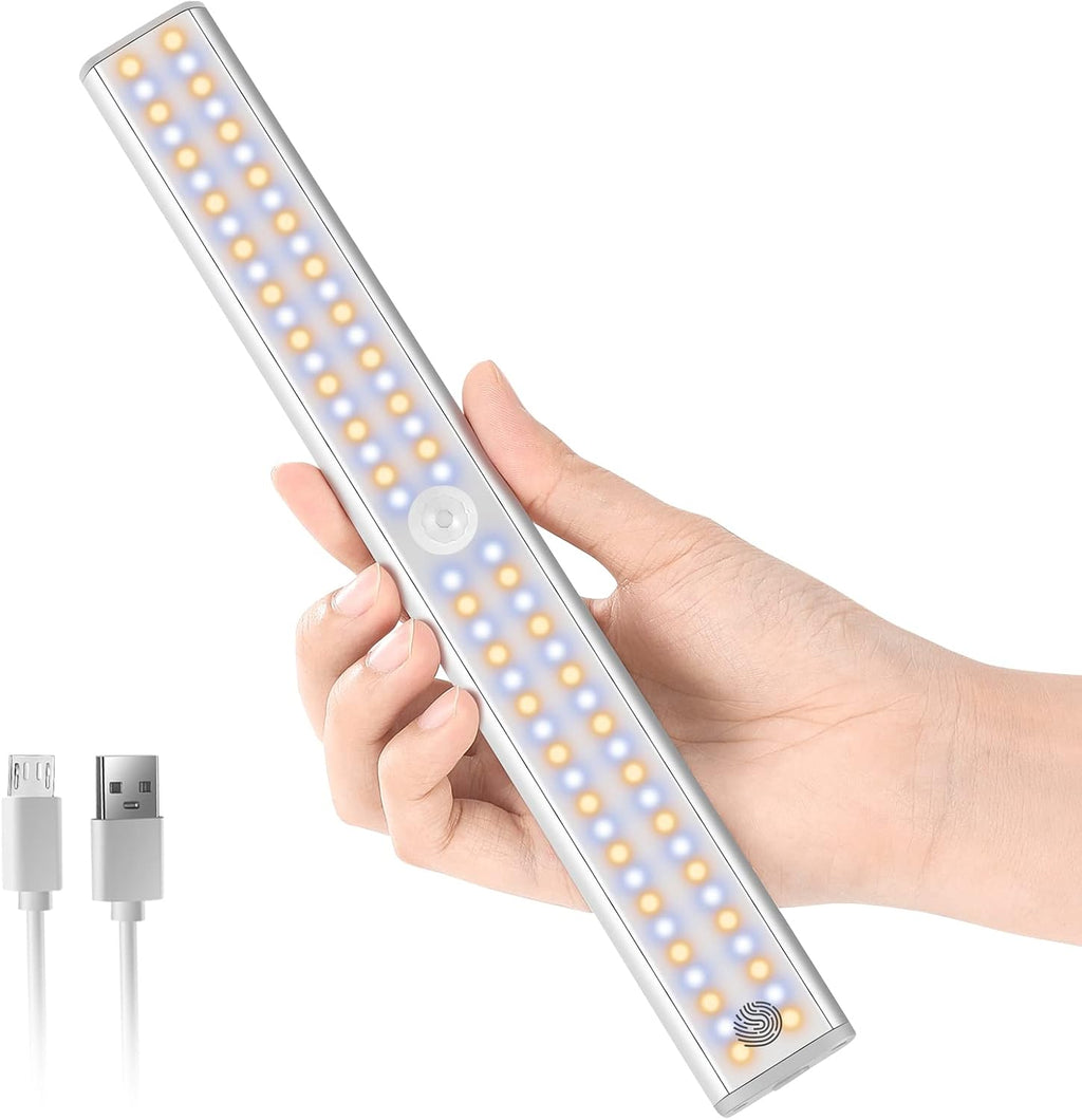 Under Cabinet Lights Motion Sensor Light Dimmable, 80 LED Closet Light Rechargeable Magnetic Under Cabinet Lighting, Under Counter Lights for Kitchen, Wardrobe, 1-Pack
