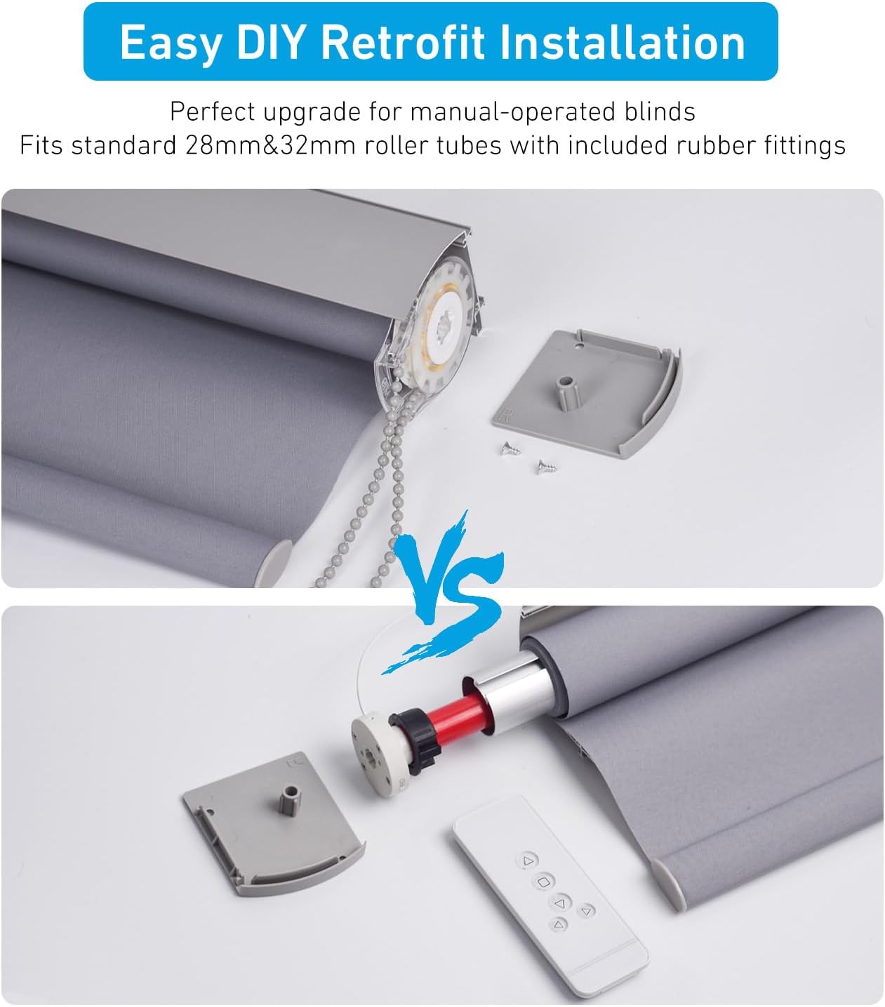 Rollerhouse 28mm(1-1/8 Inches) Round Tube Battery Roller Shade Motor Kit with Remote Control for Electric Window Blinds