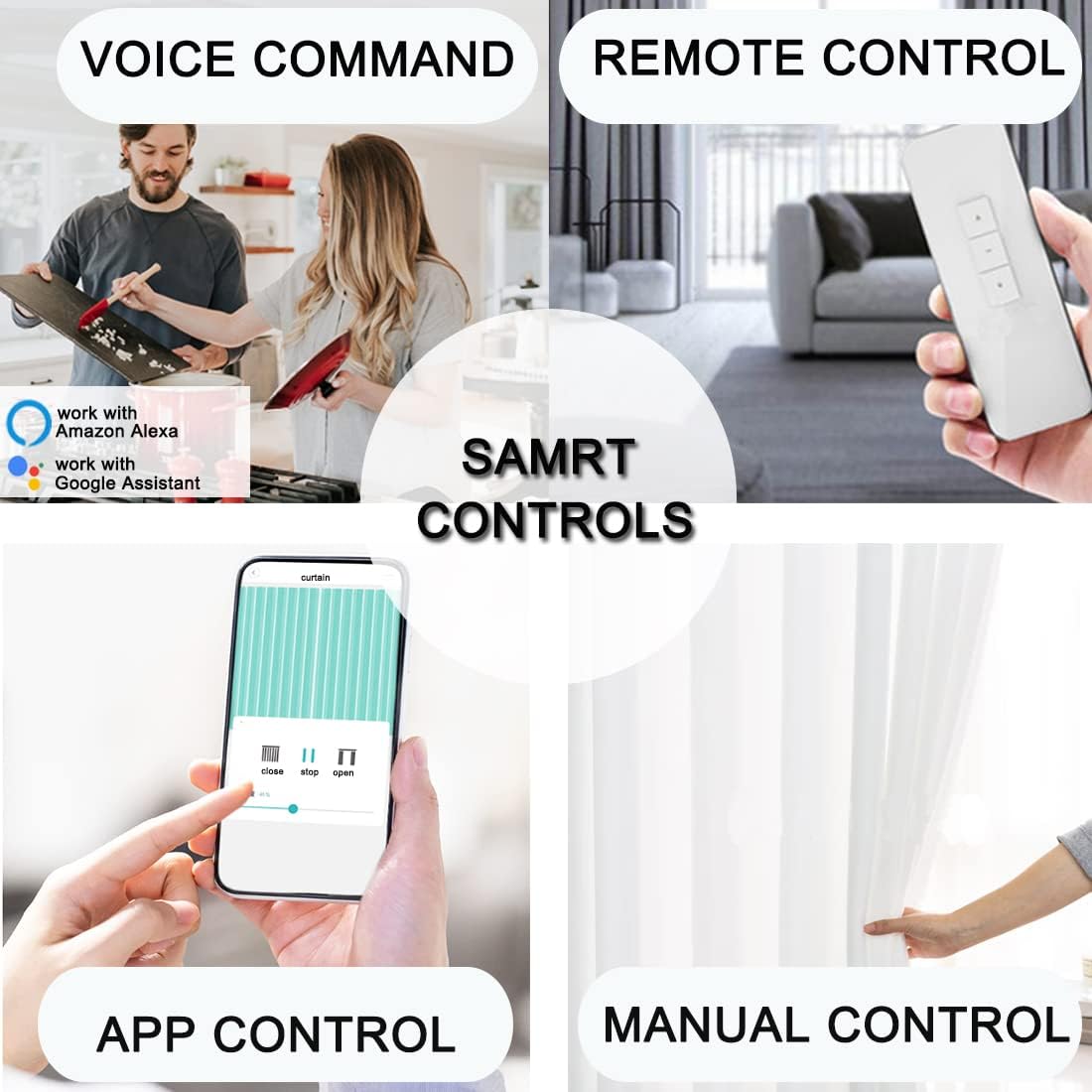 Celling Smart Curtains System, Electric Track with Adjustable Rail,Automatic Curtain Opener,Motorized Curtains Rods With Remote, Compatible with Alexa/Google Home (Up to 80in)
