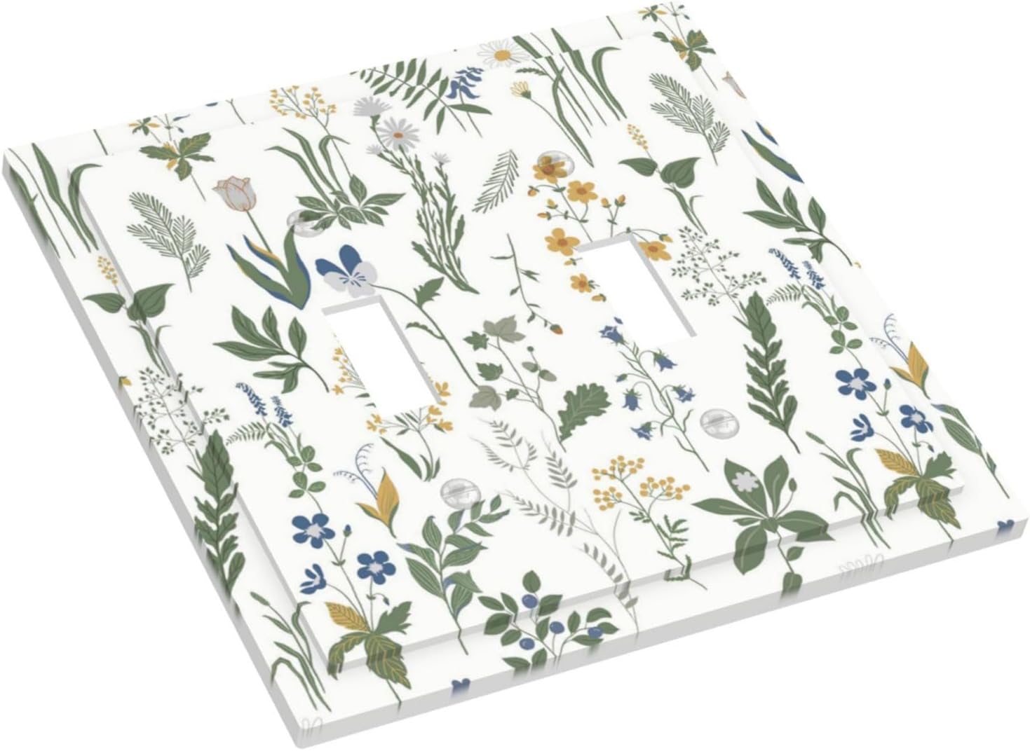 Decorative Switch Plates Floral Green Leaf Plant Flowes 2 Gang Double Toggle Outlet Light Switch Cover Wall Plate Electrical Faceplate For Bed Room Farmhouse Decor