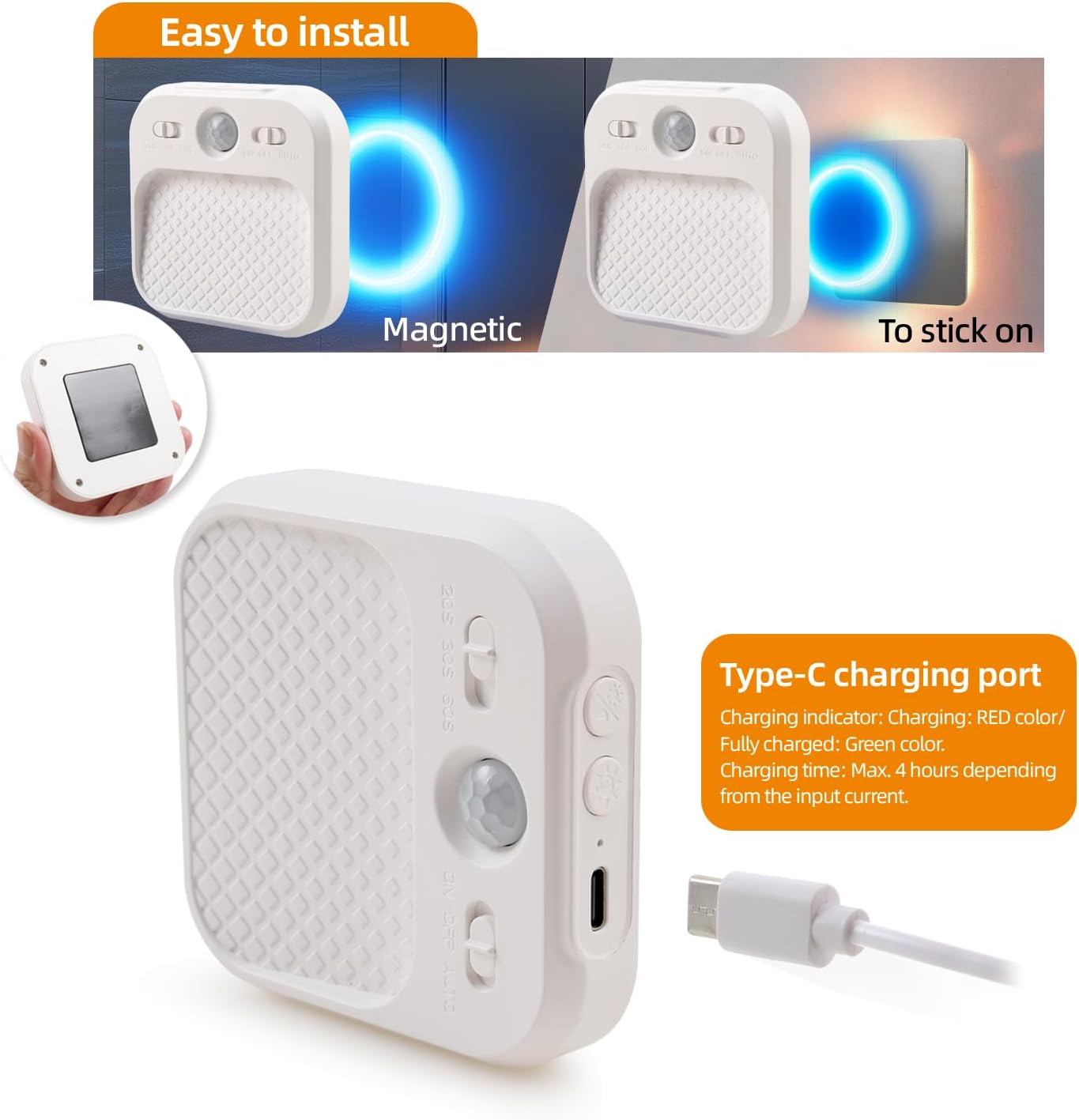 Led Night Light with Motion Detector 2 Pack, Cabinet Light Dimmable with Timer Function, Staircase Lighting 3 Color Temperature 3000/4500/6000K, Hallway Light Rechargeable 600mAh for Children's Room