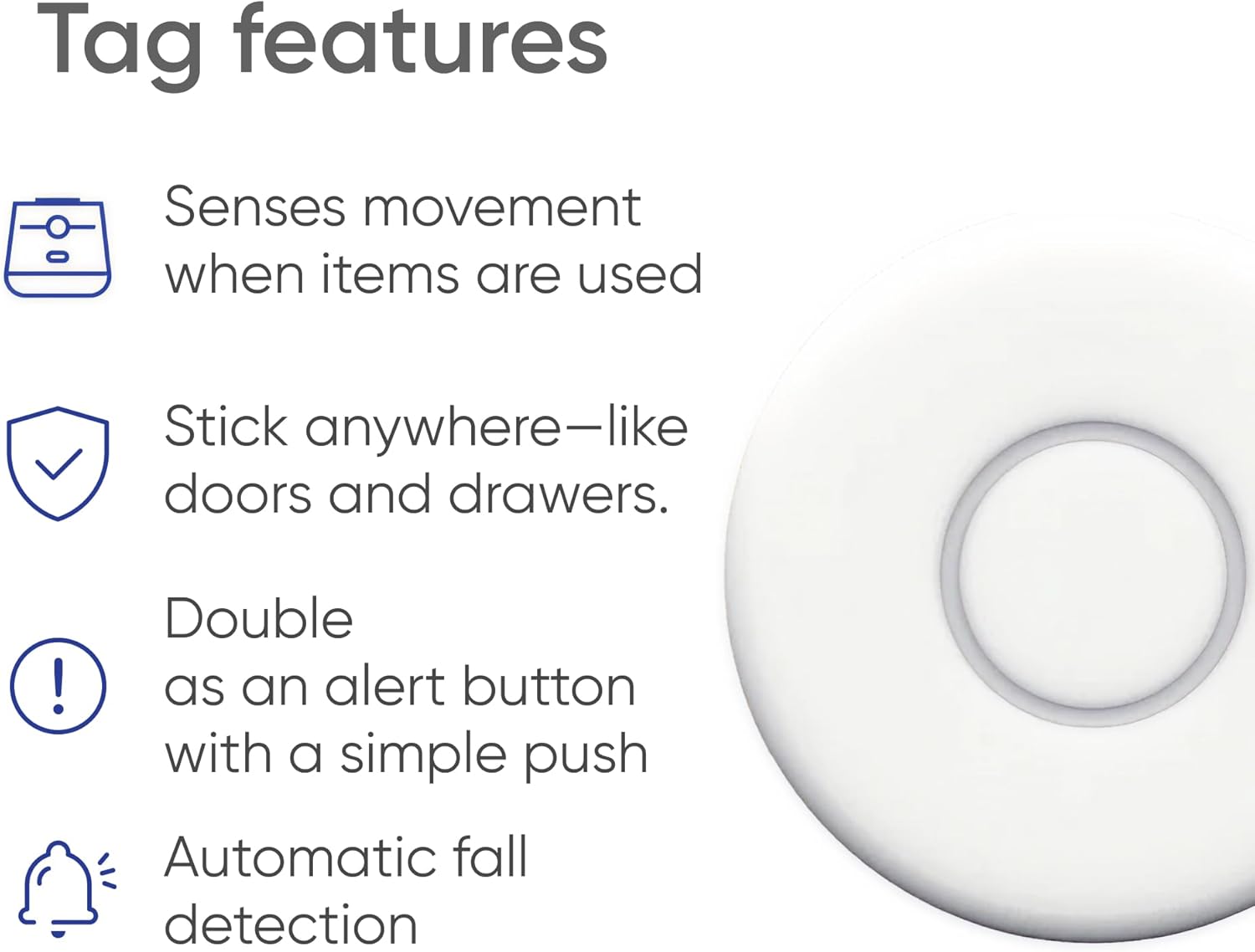 Tags - Fast, Easy Integration with Existing Smart Care Systems - Motion Detection, Emergency Panic Button, Wearable Fall Detection - Battery Operated - 4 Tags