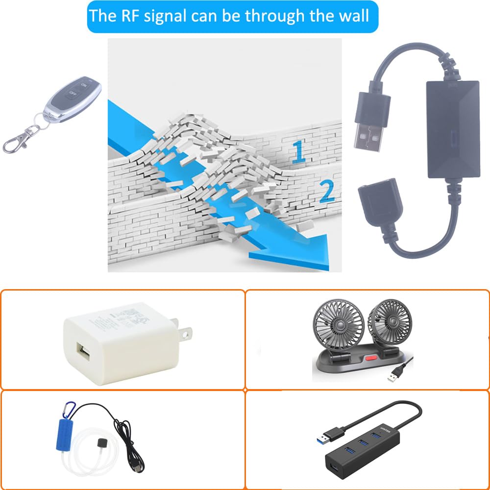 DC 3.6V-24V 5V USB Wireless Remote Control Switch 433MHz 2 Transmitter 1 Receiver 12V Remote Switch ON Off for LED Light, Strip Fan Camera DIY Toys (USB 3.6V-24V/ 2* Controller)
