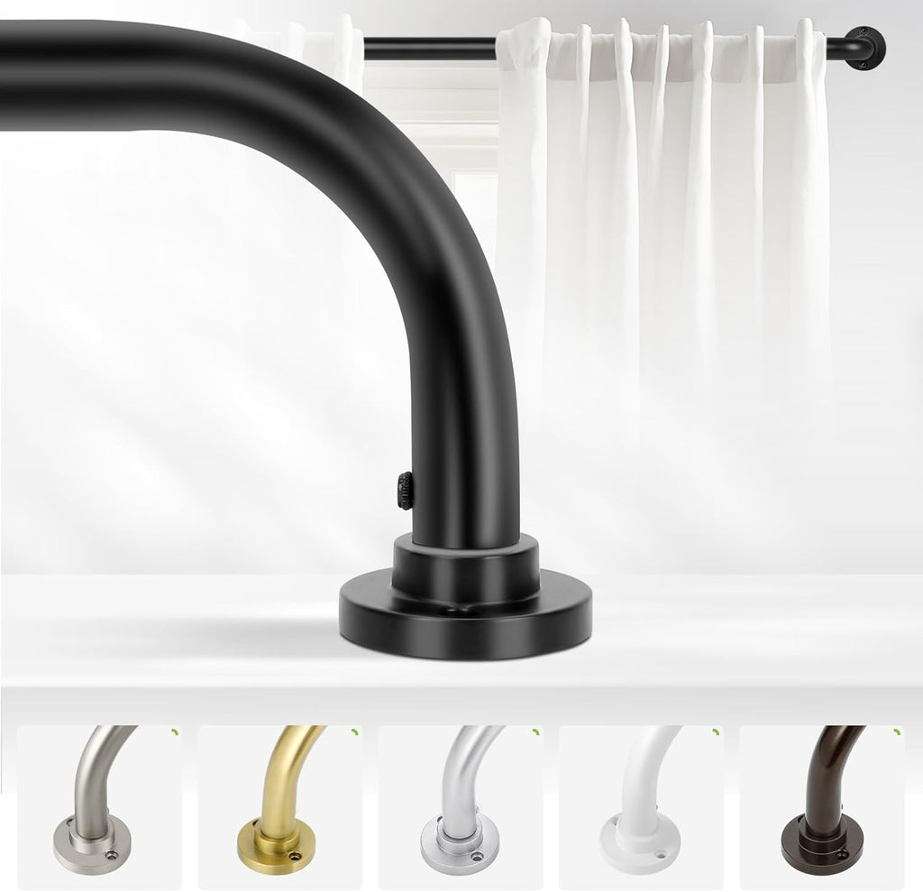 Black Wrap Around Curtain Rods 48 to 90 Inch:Blackout Heavy duty Adjustable Window Curtain Rod for Bedroom,Industrial Darkening Curved French Metal Single Drapery Rods Easy Install,Matte Black