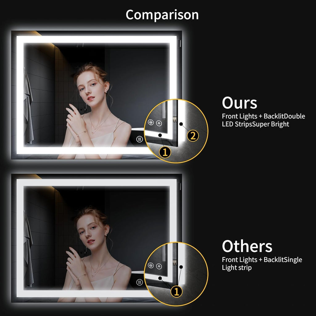 20"x28" LED Bathroom Mirror with Lights, Dimmable, Anti-Fog, Lighted Bathroom Vanity Mirror for Wall, Backlit + Front Lit, Memory Function, Shatter-Proof, Tempered Glass