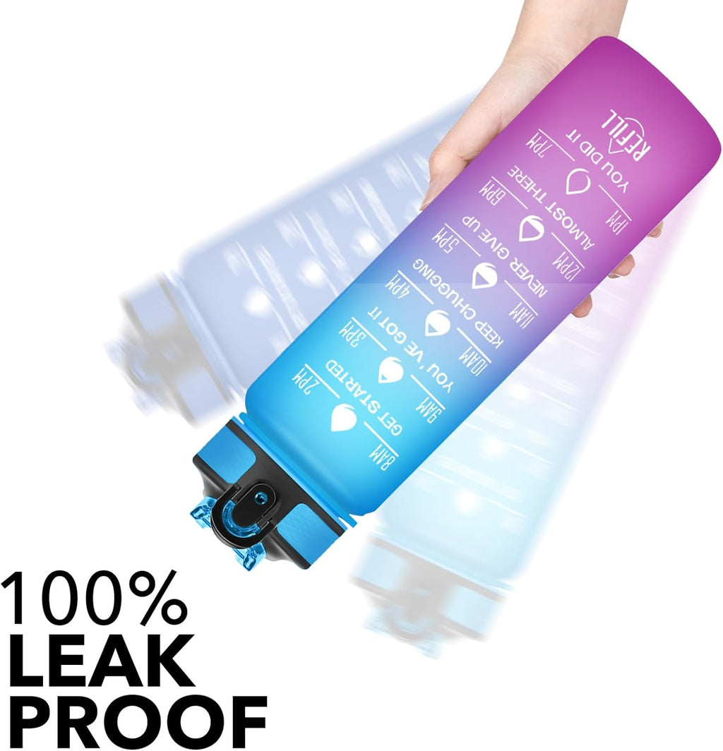 Hyeta 32 oz Water Bottles with Times to Drink and Straw, Motivational Water Bottle with Time Marker, Leakproof, Drinking Sports Water Bottle for Fitness, Gym and Outdoor