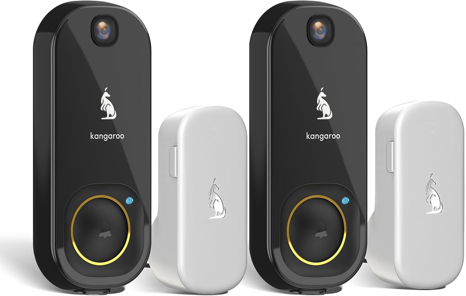 Kangaroo Wireless Doorbell+Chime,HD Camera,Easy Setup,Battery Power,Motion Detection,2.4G WiFi,Real-time Alerts to Phone,Security System for Home,Apartment and Office (2 Doorbell+2 Chime)