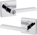 Kwikset Halifax Keyed Storeroom Entry Door Handle with Lock and Key, Secure Keyed Reversible Lever Exterior, for Front Entrance and Bedrooms, Polished Chrome, Pick Resistant Smartkey Rekey Security