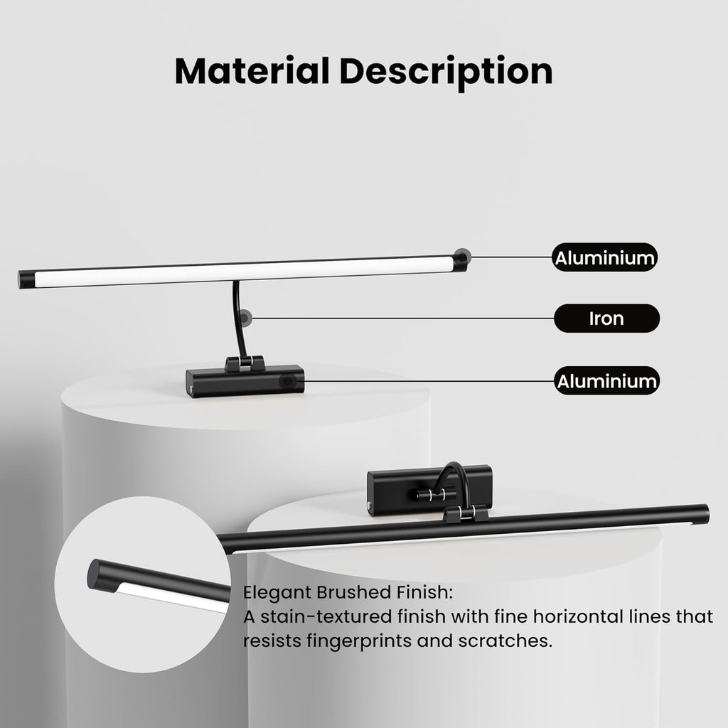 24" Picture Light with 8000mAh Battery - Black Operated Wireless Wall Sconce with Remote & Timer for Large Paintings, Photo, Canvas & Artwork