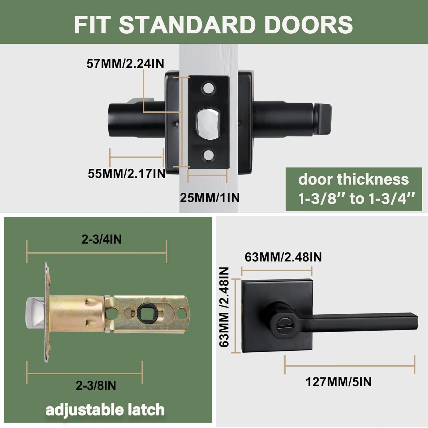Privacy Door Lever, Heavy Duty Bathroom Bedroom Handle Lock, Keyless Interior Knobs, Matte Black, Reversible for Right&Left Handed, 4Packs