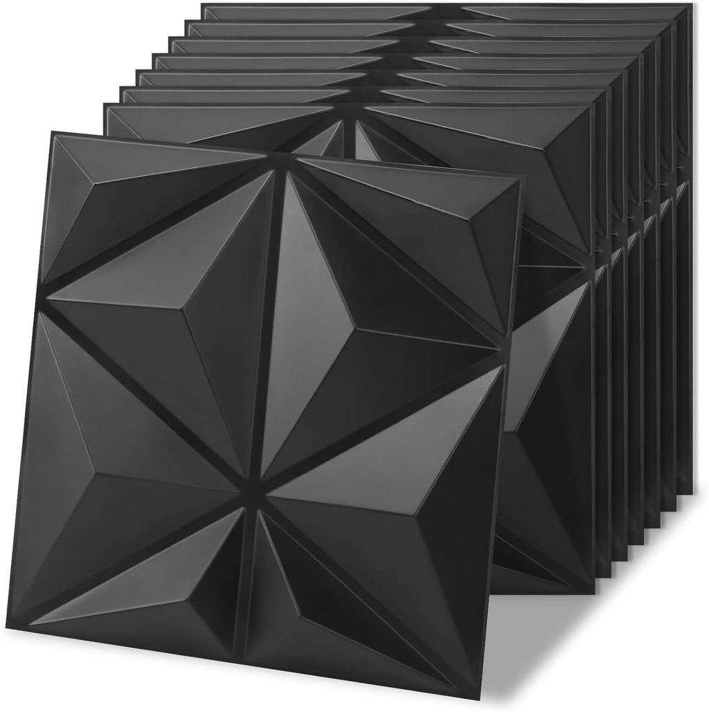 Art3d 20 Pack Decorative 3D Wall Panels, 19 Sq.Feet PVC Interior Wall Décor for TV Background, Bedroom, Living Room, 11.8"x11.8", Black