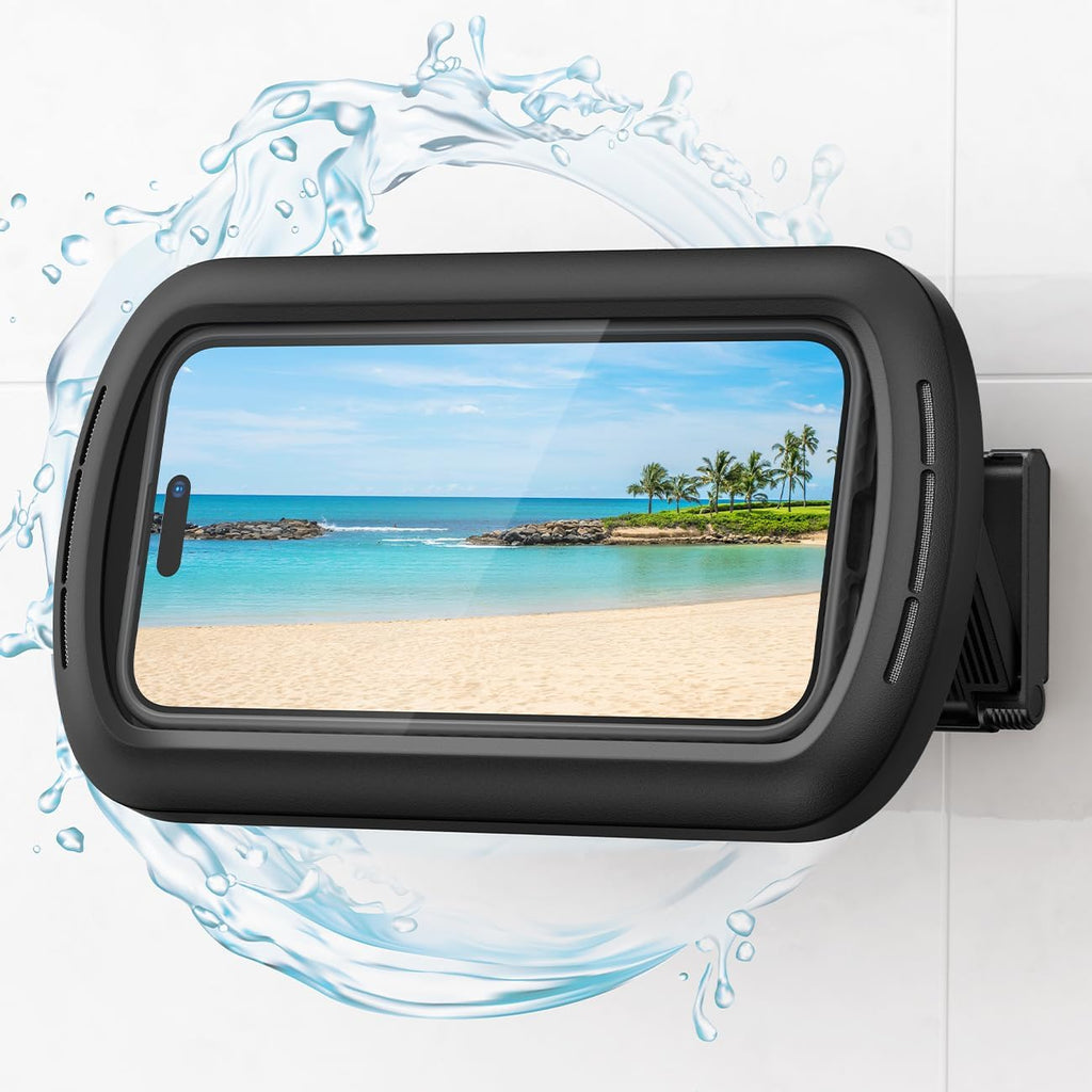 Lamicall Shower Phone Case Holder Waterproof - Bigger Size for More Phone(4"-7"), Clearer Sound Shower Bathroom Bathtub Accessories, IPX6 Waterproof Wall Mount for iPhone 16 Pro Max, S25 Ultra