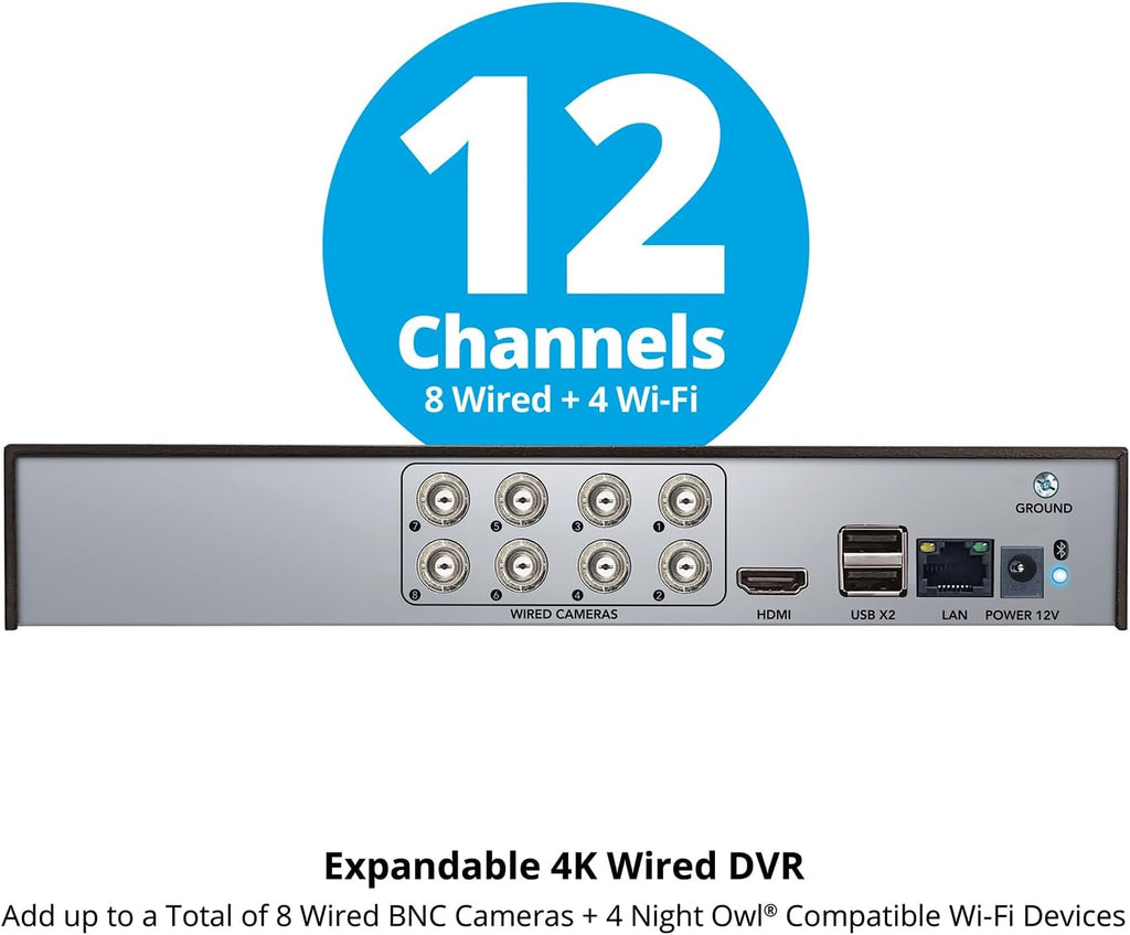 Night Owl 2-Way Audio 12 Channel DVR Video Home Security Camera System with (6) Wired 4K HD Indoor/Outdoor Deterrence Cameras and 2TB Hard Drive (Add up to 4 Wi-Fi Cameras) (6 Camera)