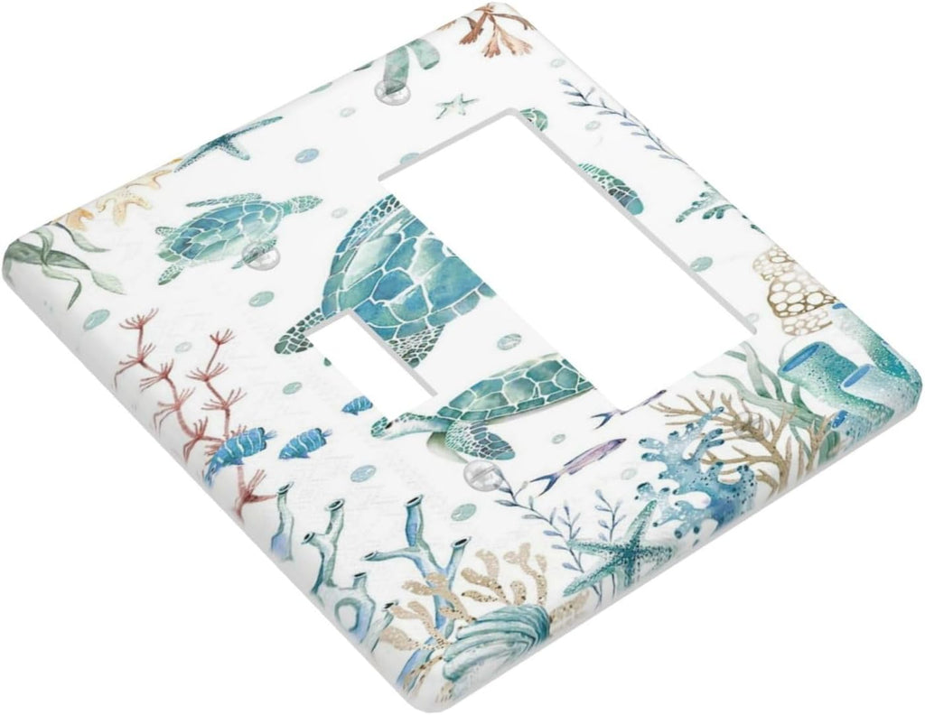 Sea Turtle Ocean Starfish Fish Coral Pearl Outlet Covers 1 Toggle 1 Rocker Combination Decorative Wall Plate Electrical Switch Plates Light Switch Cover Plate for Bathroom Kids Room Decor
