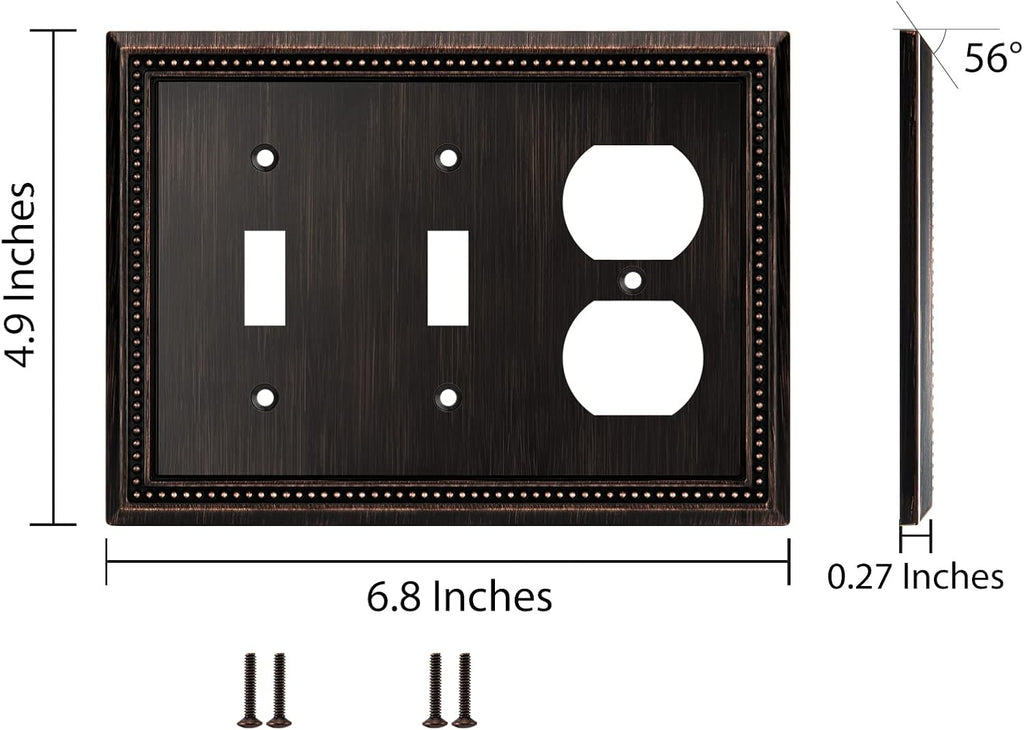 Henne Bery Sunken Pearls Heavy Duty Decorative Wall Plate Switch Plate Outlet Cover (Double Toggle/Single Duplex, Aged Bronze)