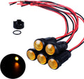 5pcs 10mm LED Indicator Light Plastic Black Signal Dot Lamp 12V-24V 2/5" Mounting Hole Size with 15cm/5.9in. Wire (Yellow LED)