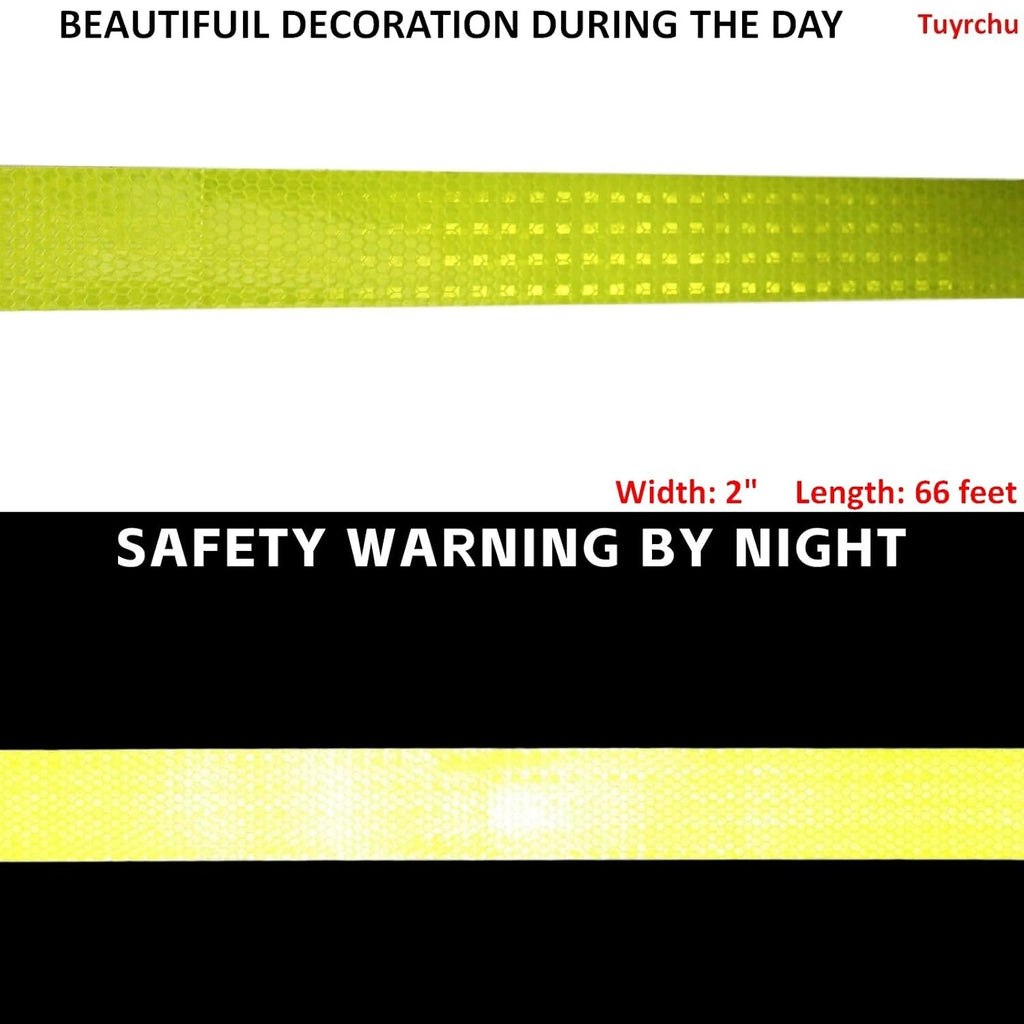 Fluorescent Yellow Reflective Tape 2 inch, Outdoor Waterproof High Visibility Warning Safety Industrial Marking Tape (68 feet)