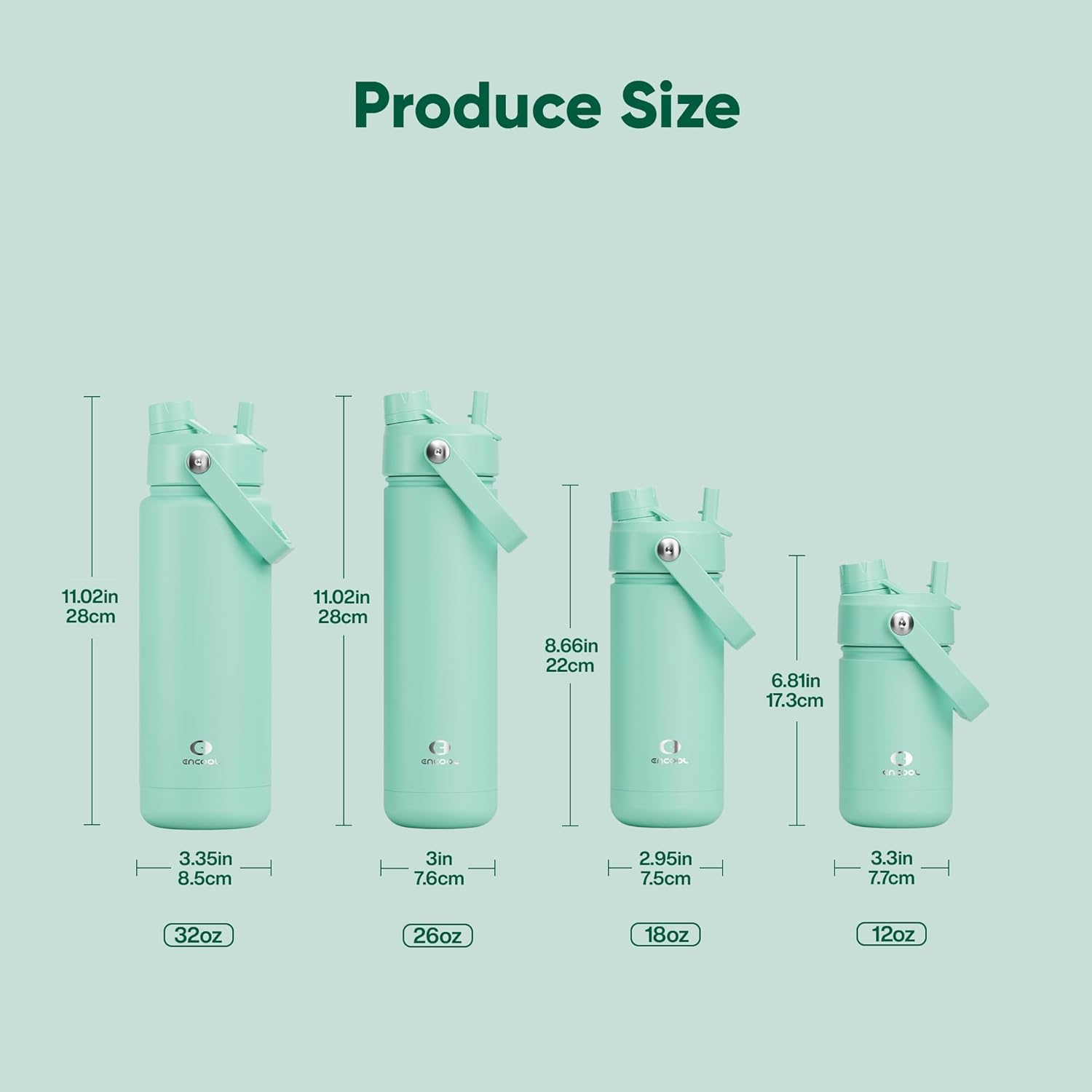 Kids Insualated Water Bottle with Straw - 12oz Stainless Steel Water Bottle with Dual Spouts, Leak-Proof, BPA-Free, Double Wall Vacuum Keeps Cold for 24 Hours for Sports, Travel, School (Brook Green)