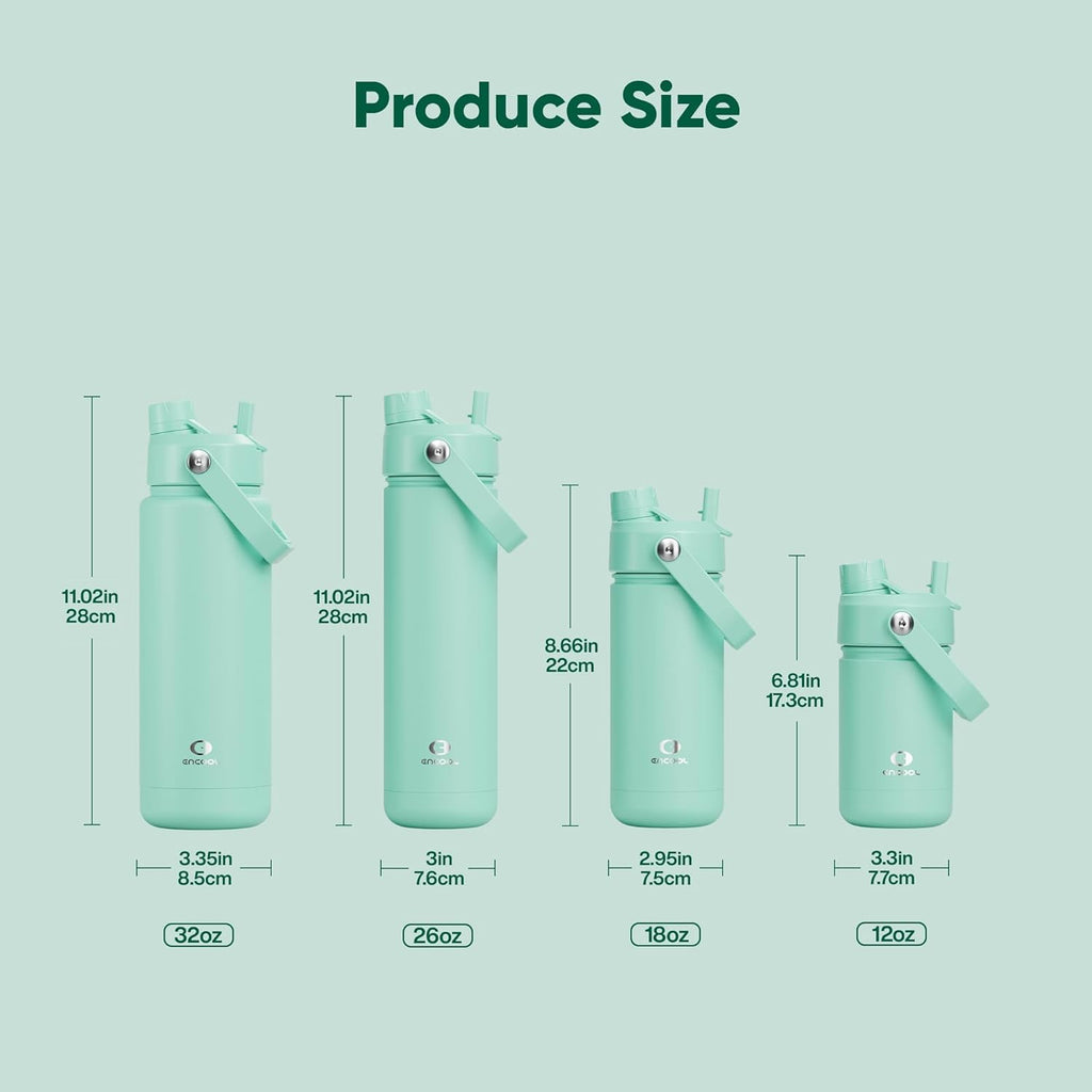 ENCOOL Insulated Water Bottle with Straw Stainless Steel Water Bottle, Leak-Proof, BPA-Free, Double Wall Vacuum Keeps Cold for 24 Hours for Sports, Travel, School (32 oz, Brook Green)