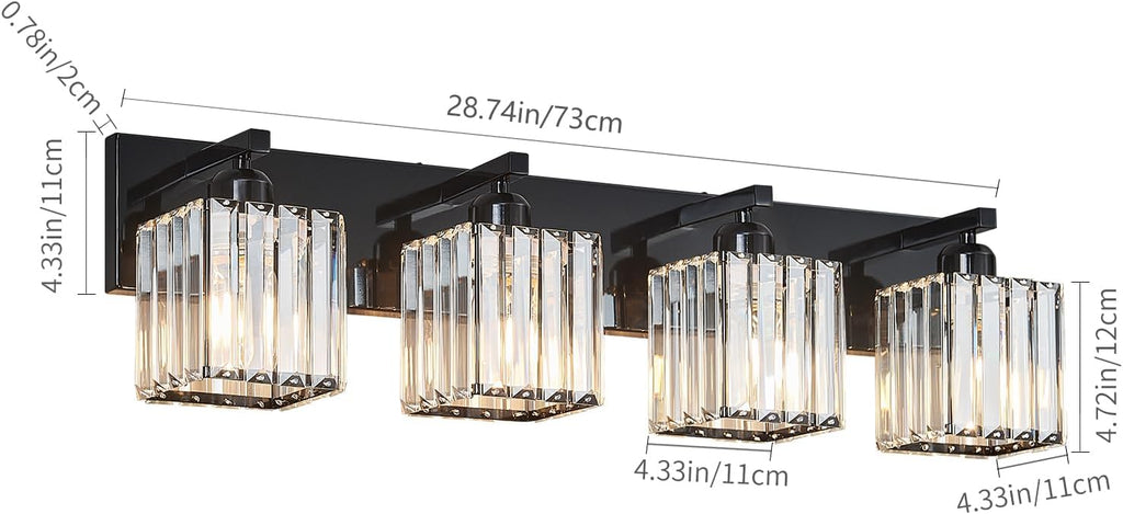 Modern Bathroom Vanity Light 4-Lights Plating Black Crystal Bathroom Wall Light Vanity Light Fixtures