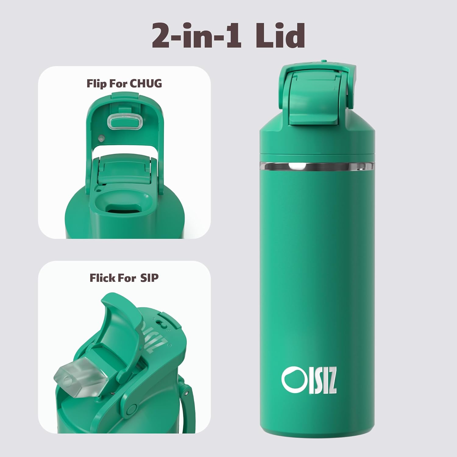 OISIZ Insulated Water Bottle 20 oz with 2 in 1 Spout and Straw Lid,One Click Safety Lock,100% Leakproof,Keep Cold 24H,Vacuum Stainless Steel Water Bottle for School,Travel and Sports,Dishwasher Safe