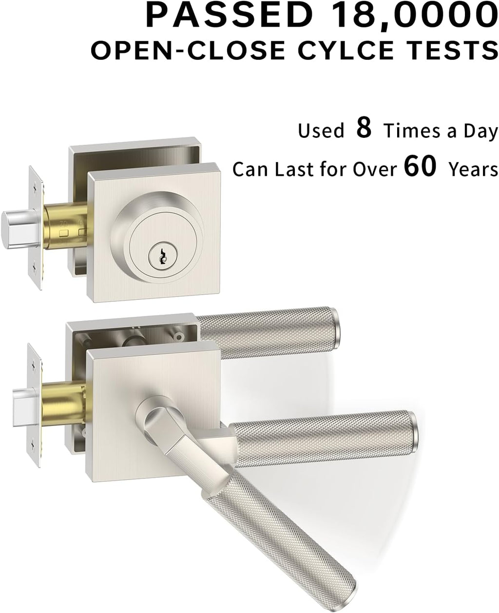 Asidrama Premium Brushed Satin Nickel Zinc-Alloy Front Door Lock Set: Double Cylinder Deadbolt, Heavy Duty Security Handleset for Left/Right Exterior Doors, Universal Entry Locks (1 Pack)