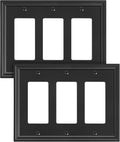 2-Pack Triple Decorator Outlet Cover Plate, Black Decorative Switch Plates and Outlet Covers, Natural Bamboo Fiber Wall Plates for Electrical Outlets, Receptacle, GFCI Outlet, Dimmer Switch