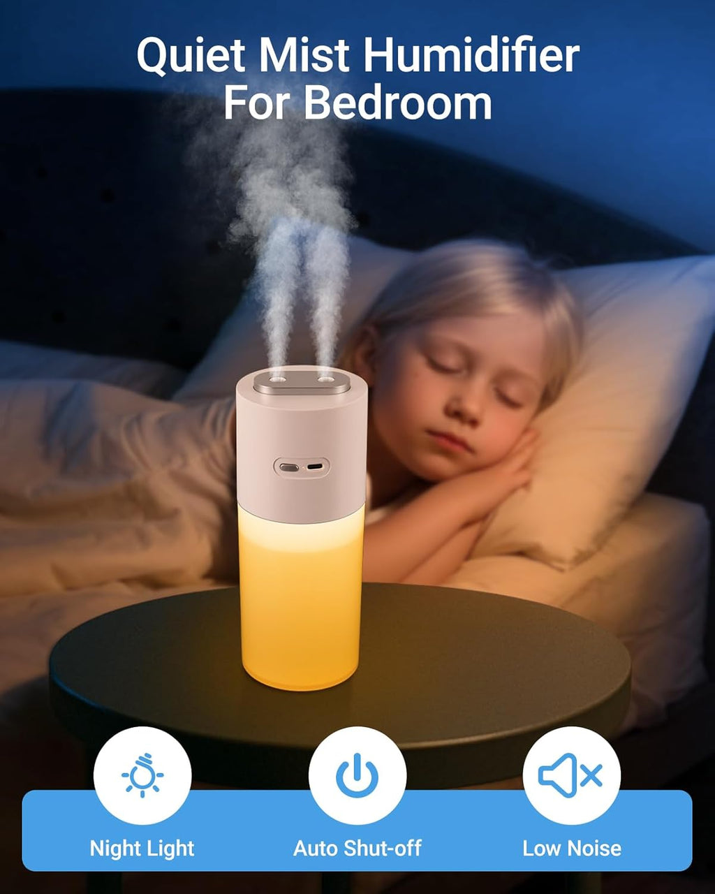 Dual-spray 400ml Mini Humidifier for Desk - Portable Rechargeable Personal Desktop Humidifiers for Office Car Travel Plants Bedroom Baby, Auto Shut-Off, 2 Mist Modes, Super Quiet, White