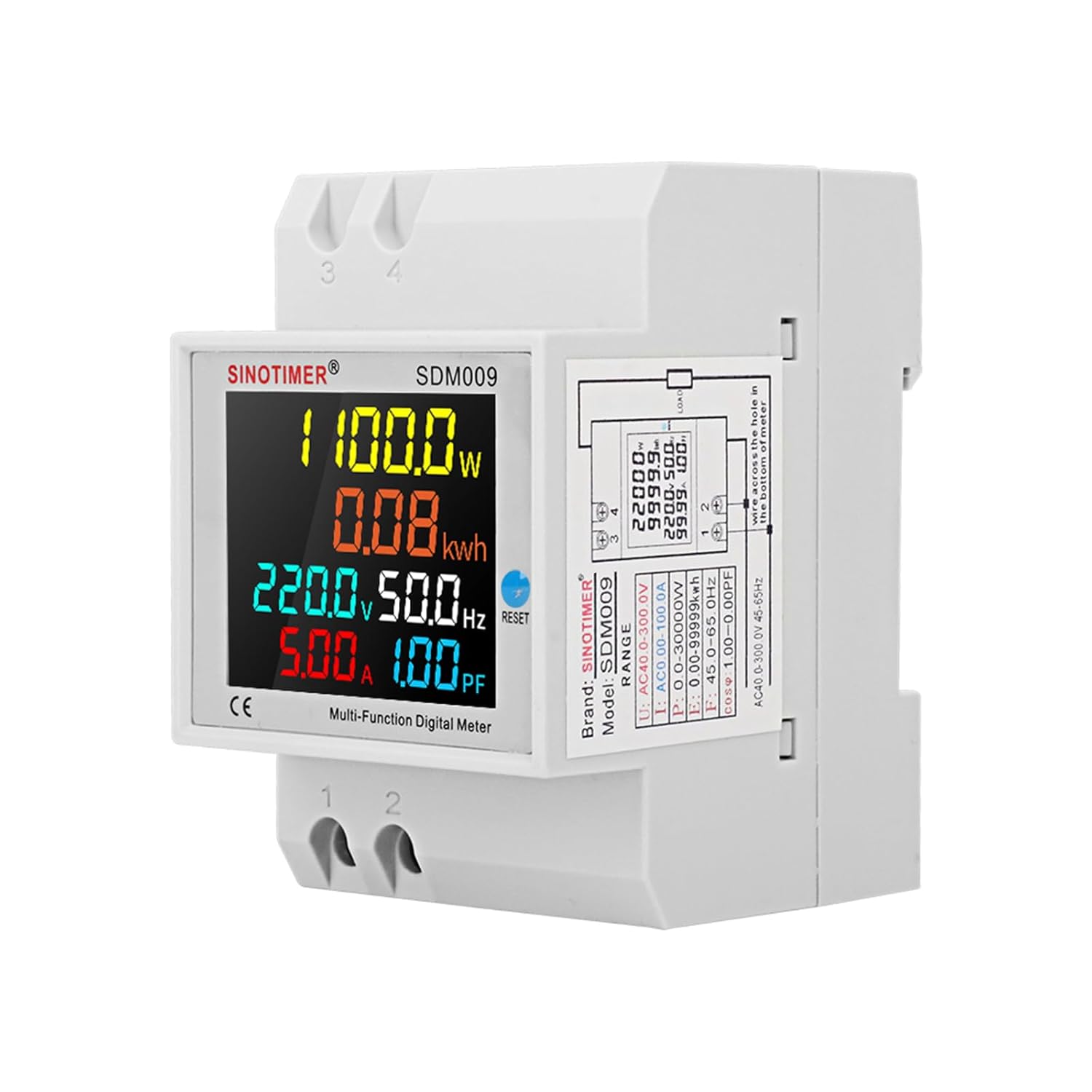 6IN1 Single Phase Energy Meter Din Rail Electricity Usage Monitor AC 40-300V 100A Voltmeter Ammeter Watt Kwh Frequency Power Meter Built-in CT 110V